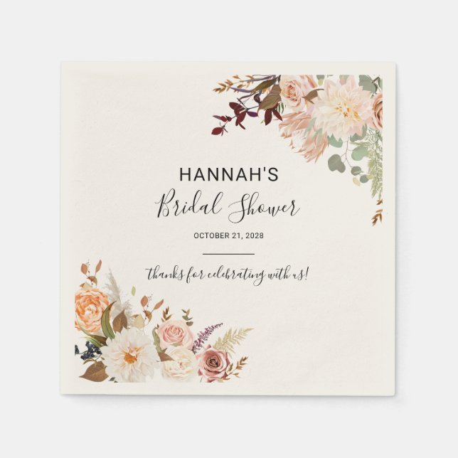Blommig höst botanisk bröllopsdusch papper pappersservett (Framsidan)