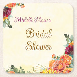 Blommig höst bröllopsfest vinglassunderlägg underlägg papper kvadrat