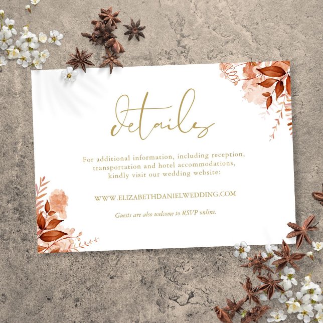 Blommig Höst Guld Bröllopsdetaljer Tilläggskort (Floral Autumn Fall Gold Wedding Details Enclosure Card)