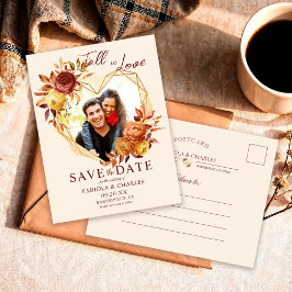 Blommig Höst Kärlek Foto Bröllop Spara Datum Meddelande Vykort