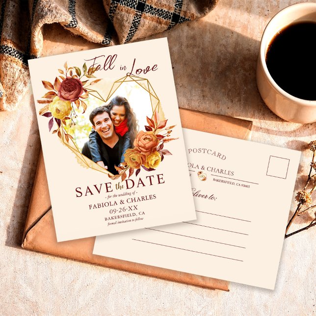 Blommig Höst Kärlek Foto Bröllop Spara Datum Meddelande Vykort (Skapare uppladdad)