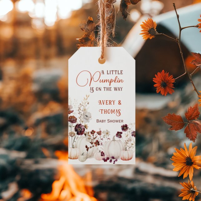 Blommig Höst Liten Pumpa Bebis Shower Presentetikett (Skapare uppladdad)