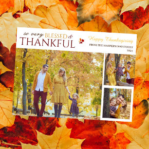 Blommig Höst Modern Glad tacksgiving familjefoto Julkort