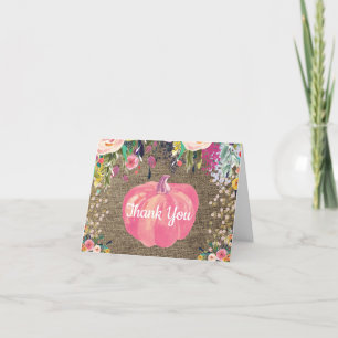 Blommig Höst Pumpa Burlap Guld Glitter Konfetti Tack Kort