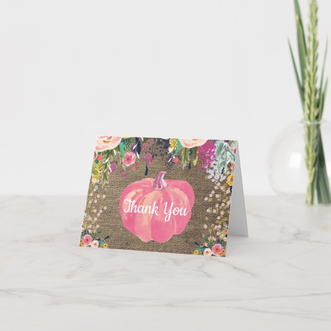 Blommig Höst Pumpa Burlap Guld Glitter Konfetti Tack Kort (Framsida)