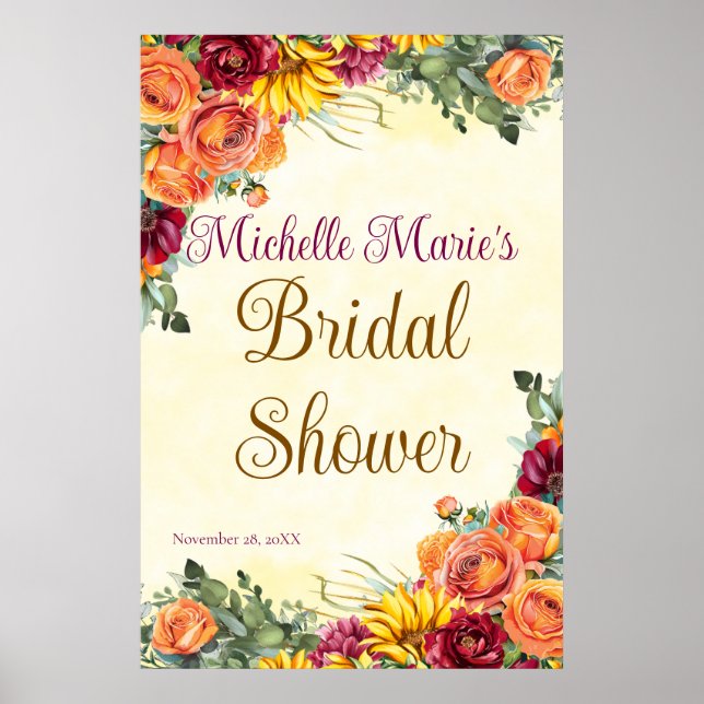 Blommig höstbröllopsfest-poster poster (Framsidan)