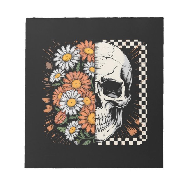 Blommig höstskelett Boho Halloween Anteckningsblock (Framsida)