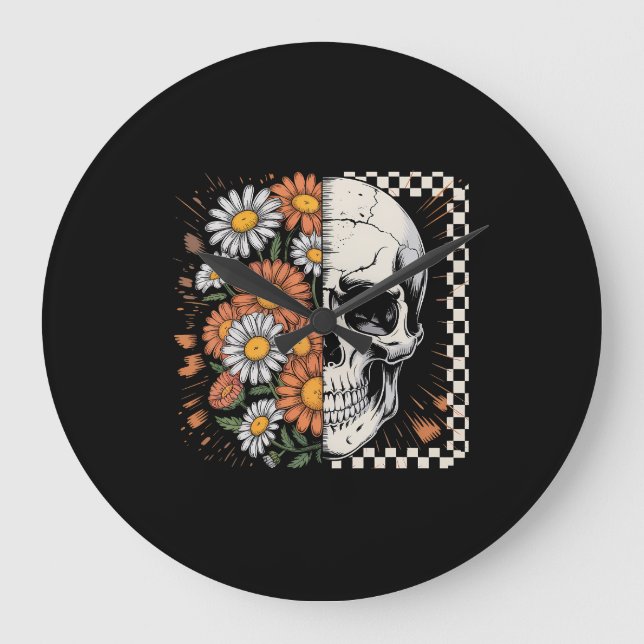 Blommig höstskelett Boho Halloween Stor Klocka (Framsida)