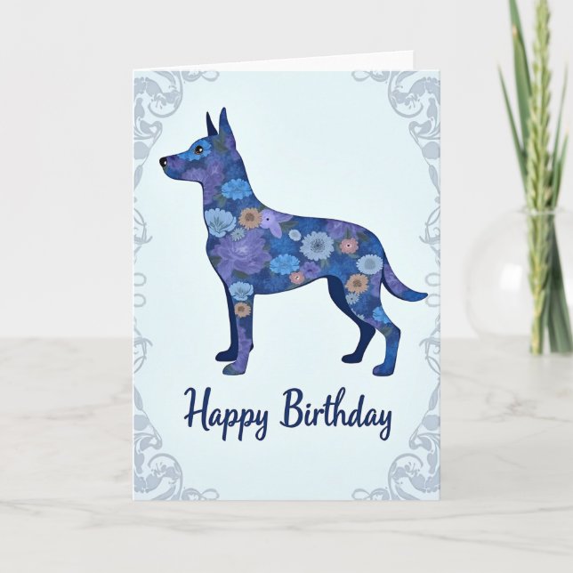 Blommig hund födelsedagsgratulationskort kort (Framsida)