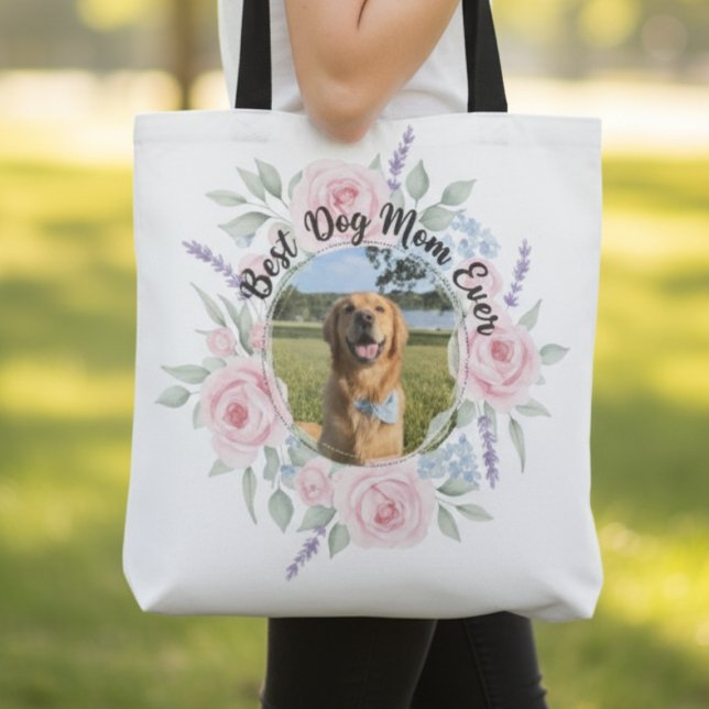 Blommig hundmamma – genom tiderna bästa morsdagpre tygkasse (Dog mom photo tote bag)