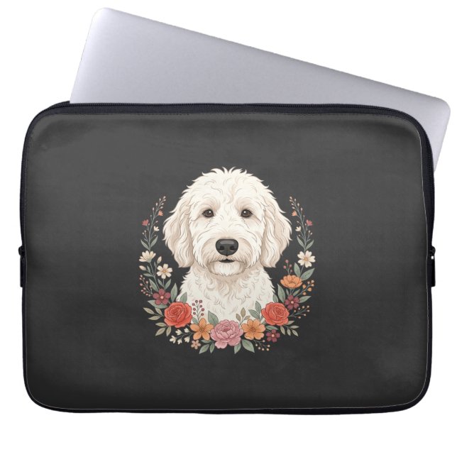 Blommig hundporträtt Botanisk krans Laptop Fodral (Framsidan)