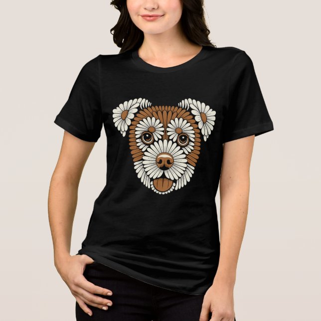 Blommig hundporträtt t shirt (Framsida)