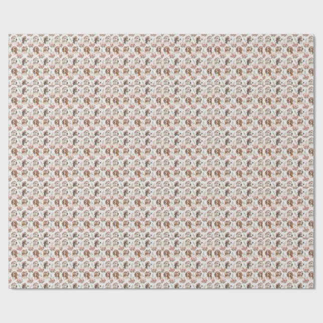 Blommig hundporträttkonst - Vacker designmönster Presentpapper (Platt)