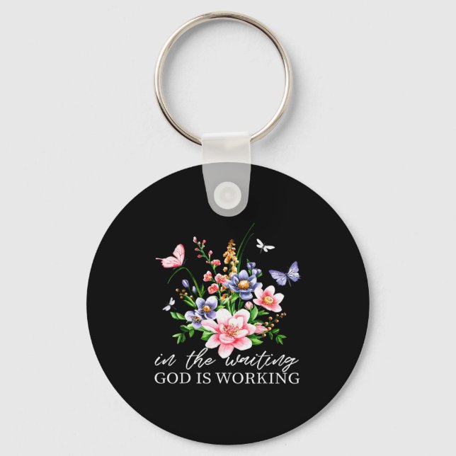 Blommig I Väntan Gud Arbetar Tro Jesus C Nyckelring (Framsida)