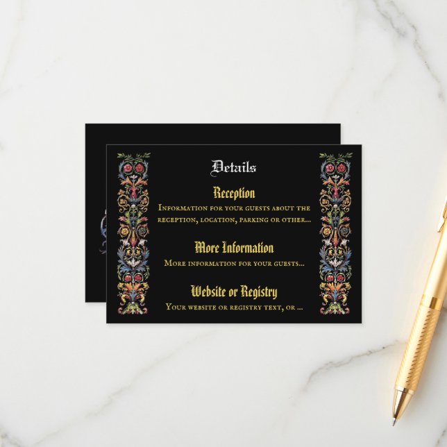 Blommig Illuminerad Medeltida Redigerbar Tilläggskort (Fram/Back In Situ)