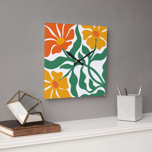 Blommig illustration fyrkantig klocka (Kontor)