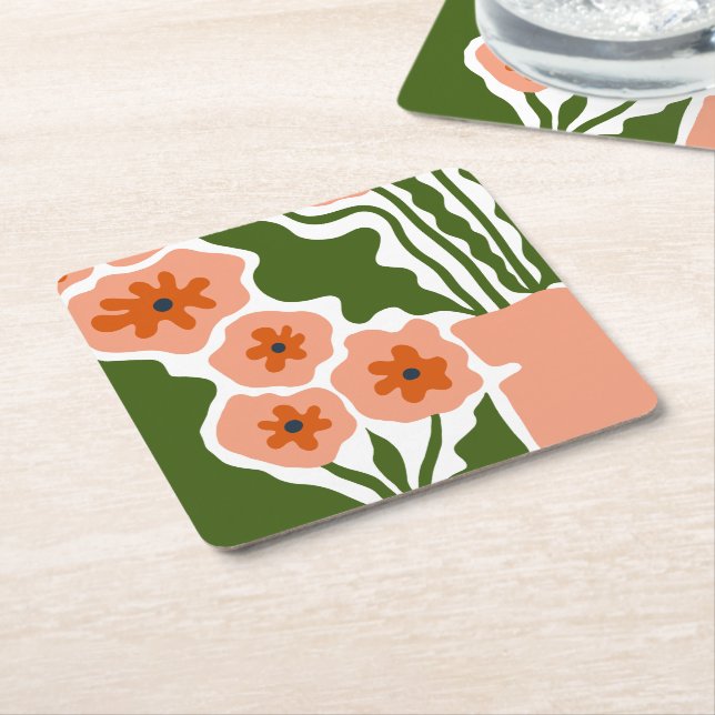 Blommig illustration underlägg papper kvadrat (Vinklad)