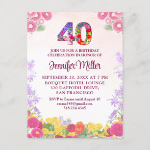 Blommig inbjudan till 40-årsdag, Elegant 40 år