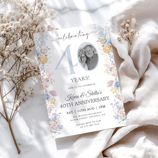 Blommig inbjudan till 40-årsjubileum med foto (Skapare uppladdad)