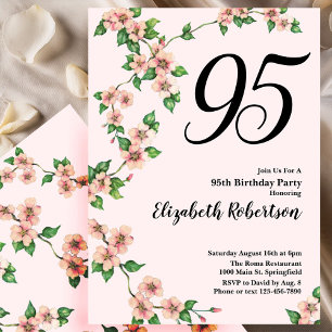 Blommig inbjudan till 95-årsdag i rosablommig rosa
