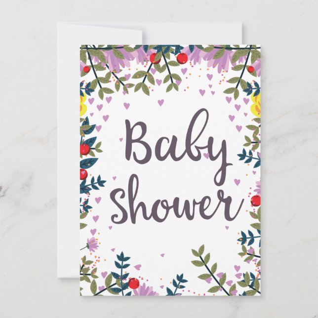 Blommig inbjudan till baby shower (Baksida)
