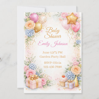 Blommig inbjudan till baby shower