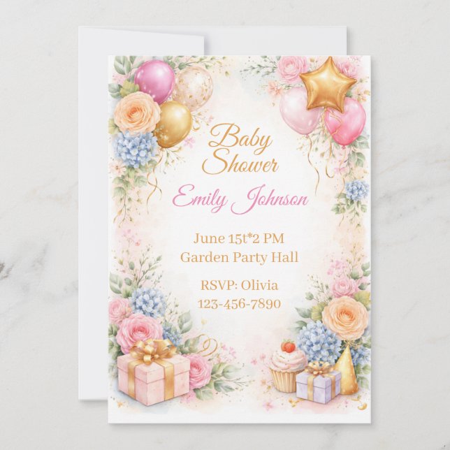 Blommig inbjudan till baby shower (Framsida)