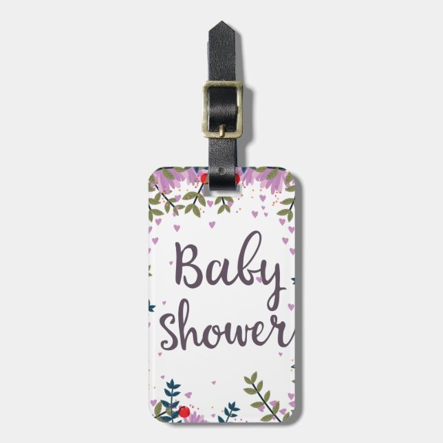 Blommig inbjudan till baby shower bagagebricka (Vertikal Framsida)
