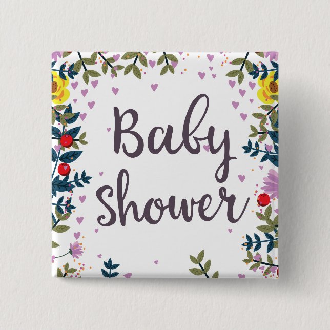 Blommig inbjudan till baby shower knapp (Framsida)