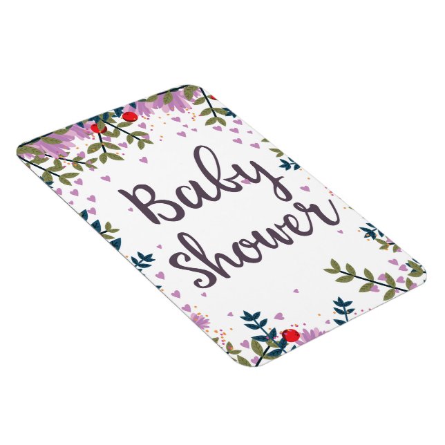 Blommig inbjudan till baby shower magnet (Högersidan)