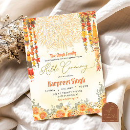 Blommig indisk brudgum Haldi-ceremoni Inbjudningar