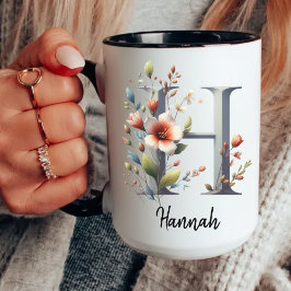 Blommig Initial Mugg, Anpassad Mugg till Mamma ell