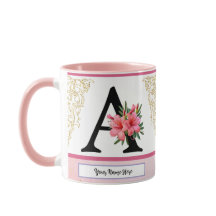 Blommig initial mugg – Bokstav A Monogram | Person