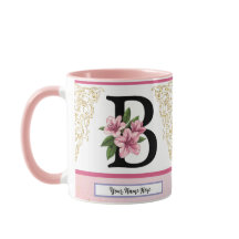 Blommig initial mugg – Bokstav B monogram | Person
