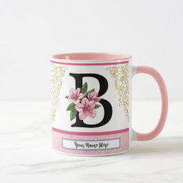 Blommig initial mugg – Bokstav B monogram | Person