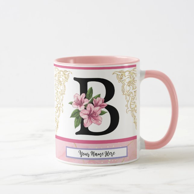 Blommig initial mugg – Bokstav B monogram | Person (Höger)