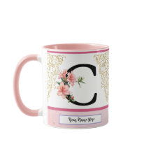 Blommig initial mugg – Bokstav C monogram | Person