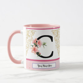 Blommig initial mugg – Bokstav C monogram | Person