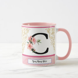 Blommig initial mugg – Bokstav C monogram | Person