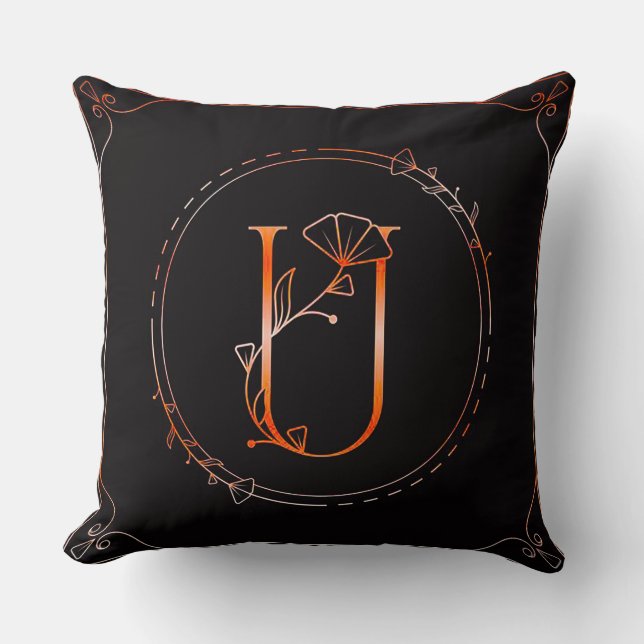 🌸 Blommig initial U-monogram hemdekor ✨ Kudde (Framsida)