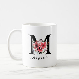 Blommig initialbokstav M Margaret Anpassad namn ka Kaffemugg