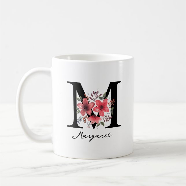 Blommig initialbokstav M Margaret Anpassad namn ka Kaffemugg (Vänster)