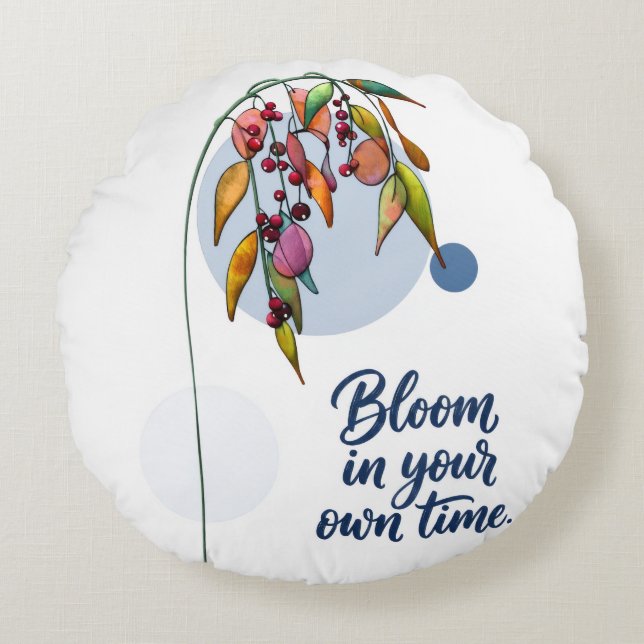Blommig inspiration med bär rund kudde (Framsidan)
