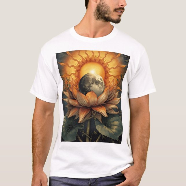 🌸🌞🌙 Blommig Integration: Sol och Måne i Blomnin T Shirt (Framsida)