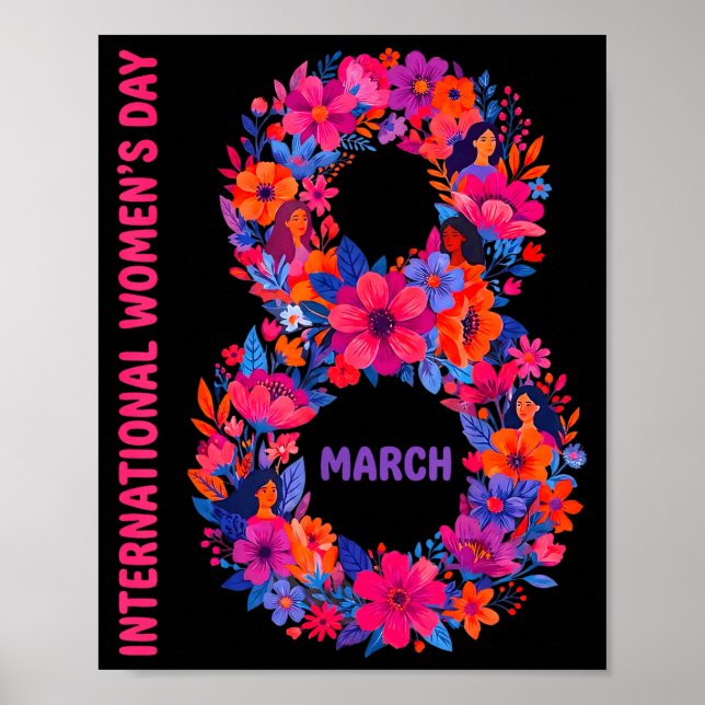 Blommig internationella kvinnodagen 2026 feministF Poster (Framsidan)