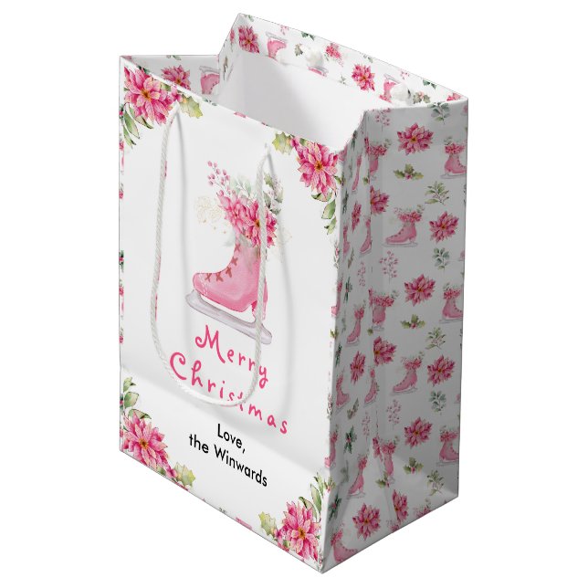 Blommig Isdans Rosa God Jul (Framsidan Vinklad)