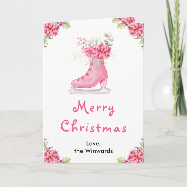 Blommig Isdans Rosa God Jul Helgkort (Framsida)