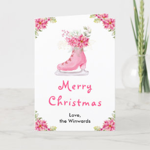 Blommig Isdans Rosa God Jul Helgkort