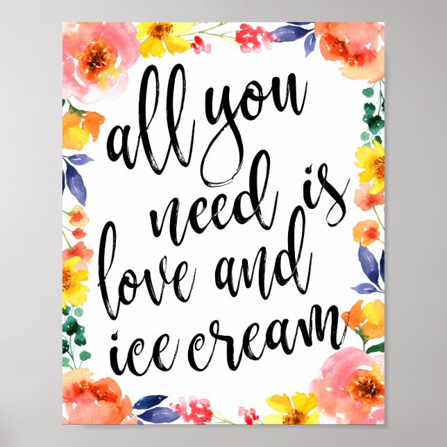 Blommig Isglassbröllopsstatiönskylt 8x10 Poster (Framsidan)