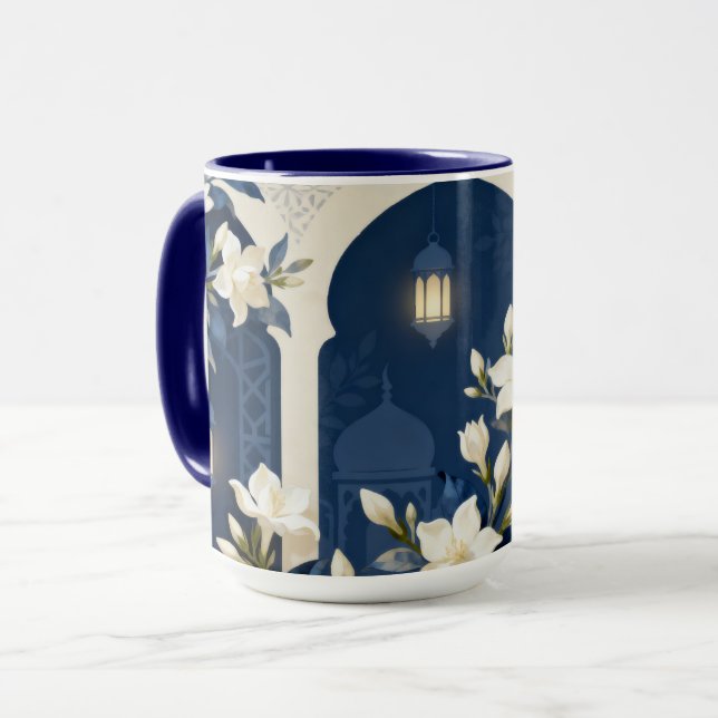 Blommig islamsk valv-mugg | Midnatt och elfenben Mugg (Framsida vänster)